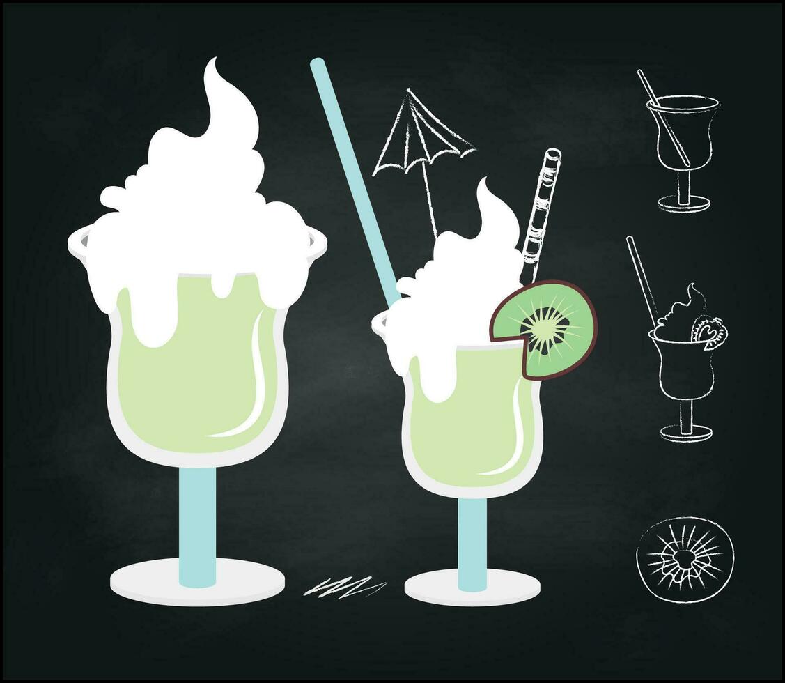 Chalk sketch of cocktails on black background vector