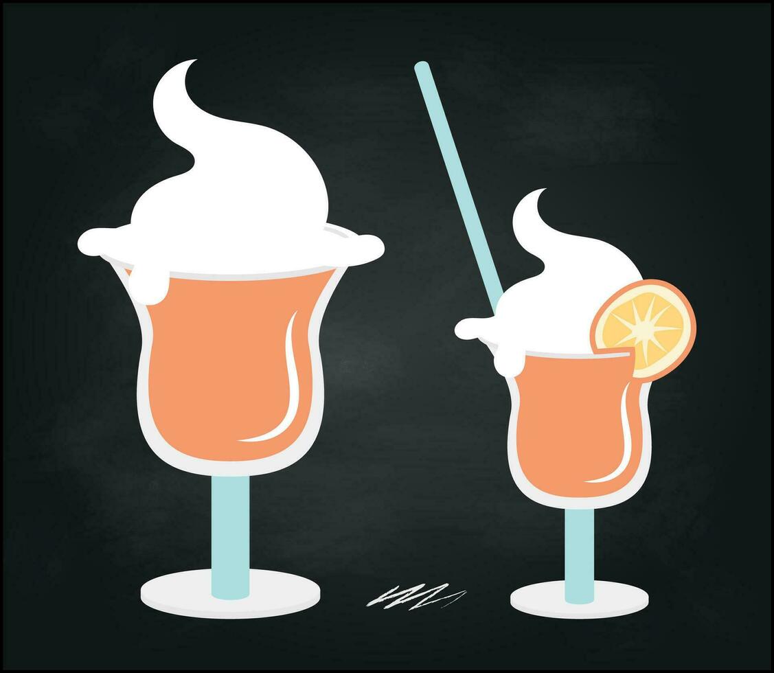 Chalk sketch of cocktails on black background vector