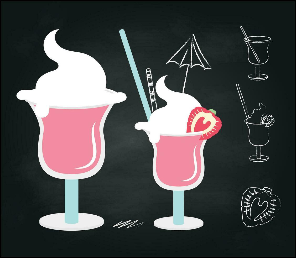 Chalk sketch of cocktails on black background vector