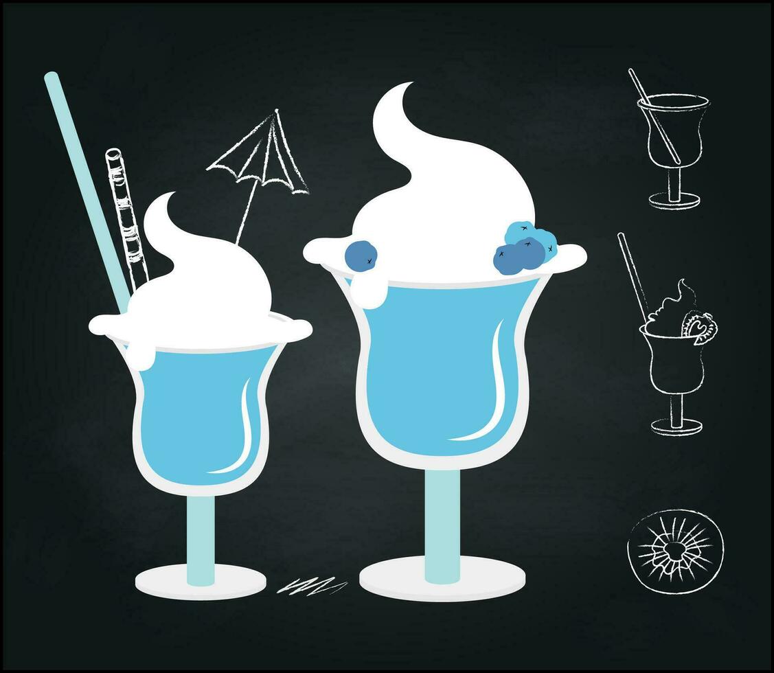 Chalk sketch of cocktails on black background vector
