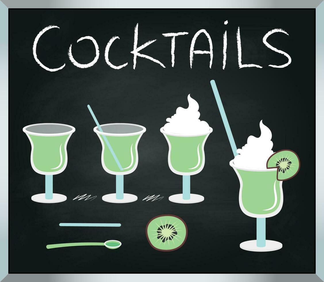 Chalk sketch of cocktails on black background vector