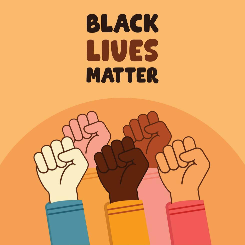 black lives matter hashtag text hand fist concept black history month poster web design vector flat african afro people of black racial campaign discrimination of dark color skin equality illustration