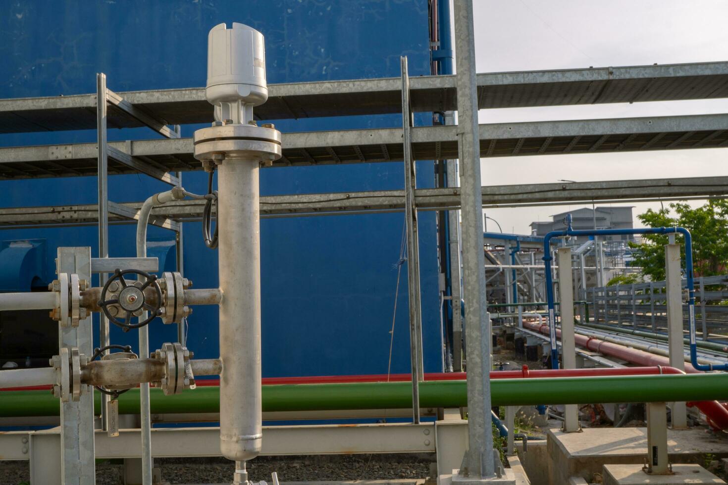 Level switch for demineral tank on the power plant project. The photo is suitable to use for industry background photography, power plant poster and maintenance content media.