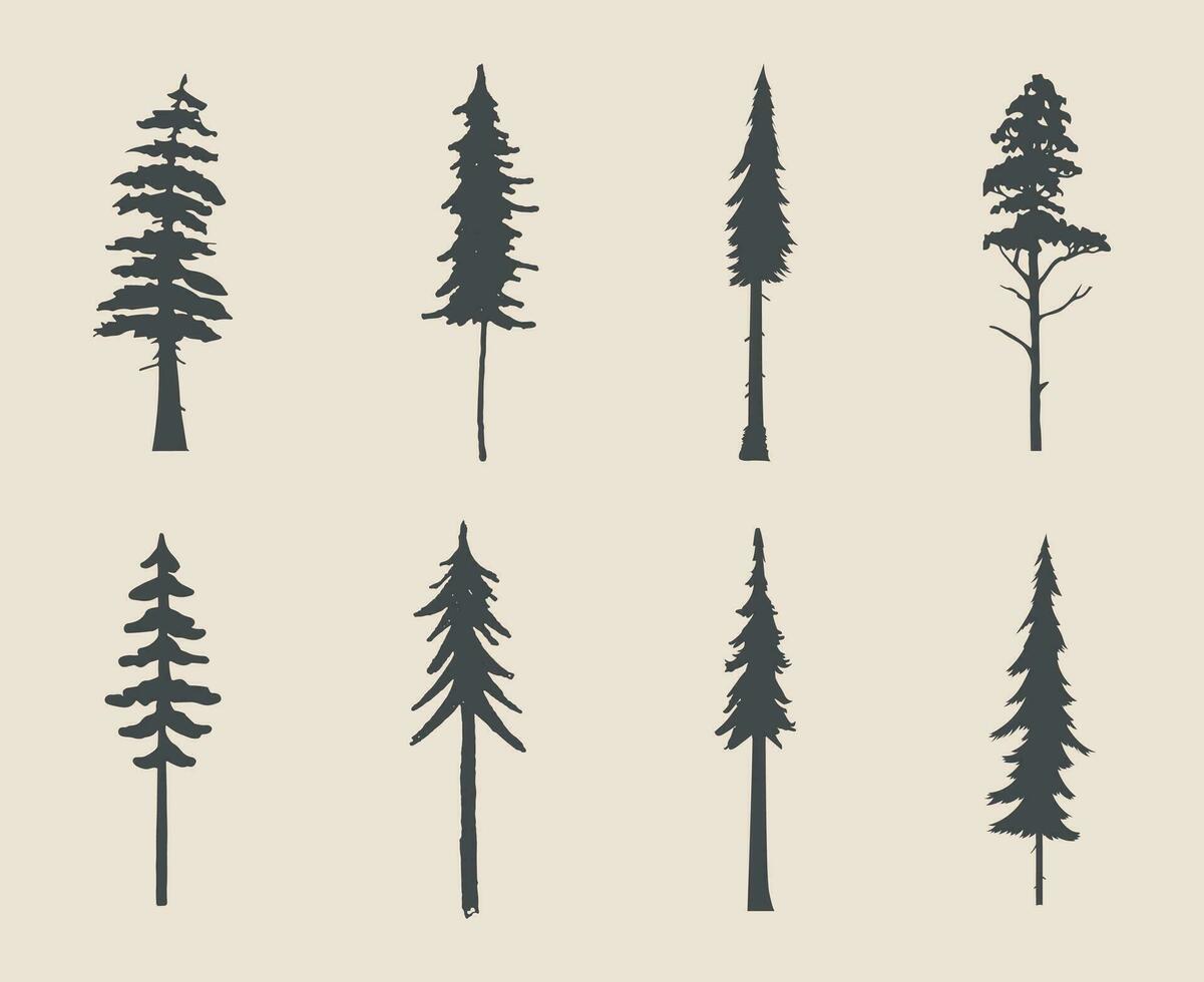 professional pine trees silhouette vector art