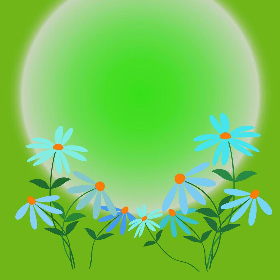 Spring vector background with daisies. Flowers on green background for card, congratulation, invitation, banner and background.
