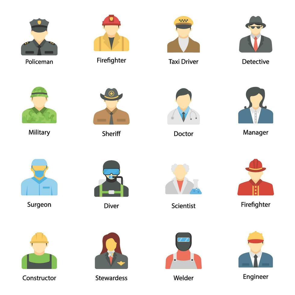 Professions Flat Vector Icons Set