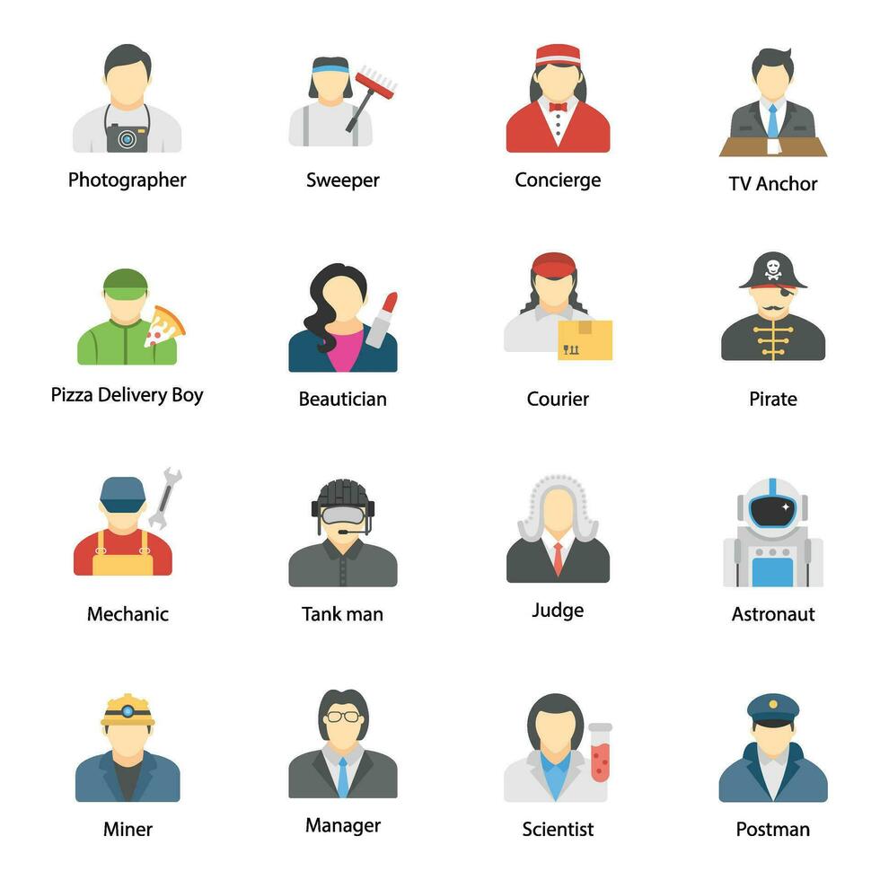 Professional Persons Flat Vector Icons Set