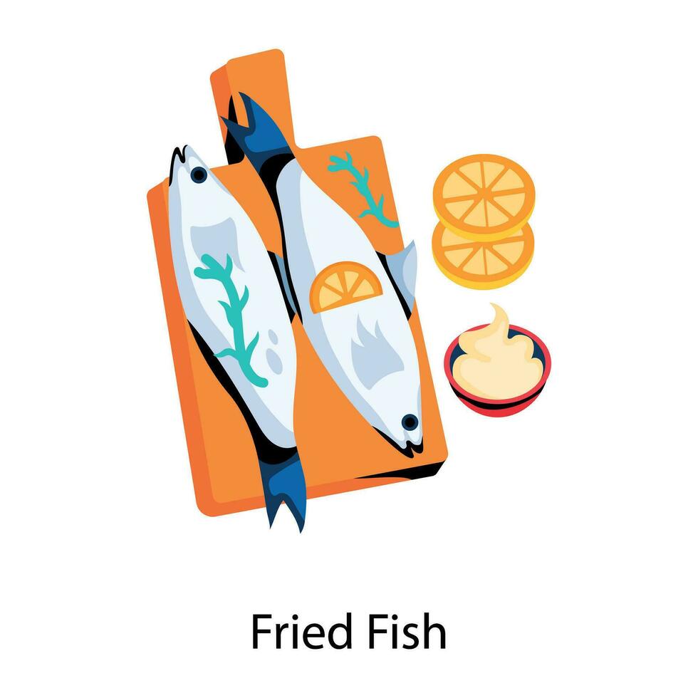 Trendy Fried Fish vector