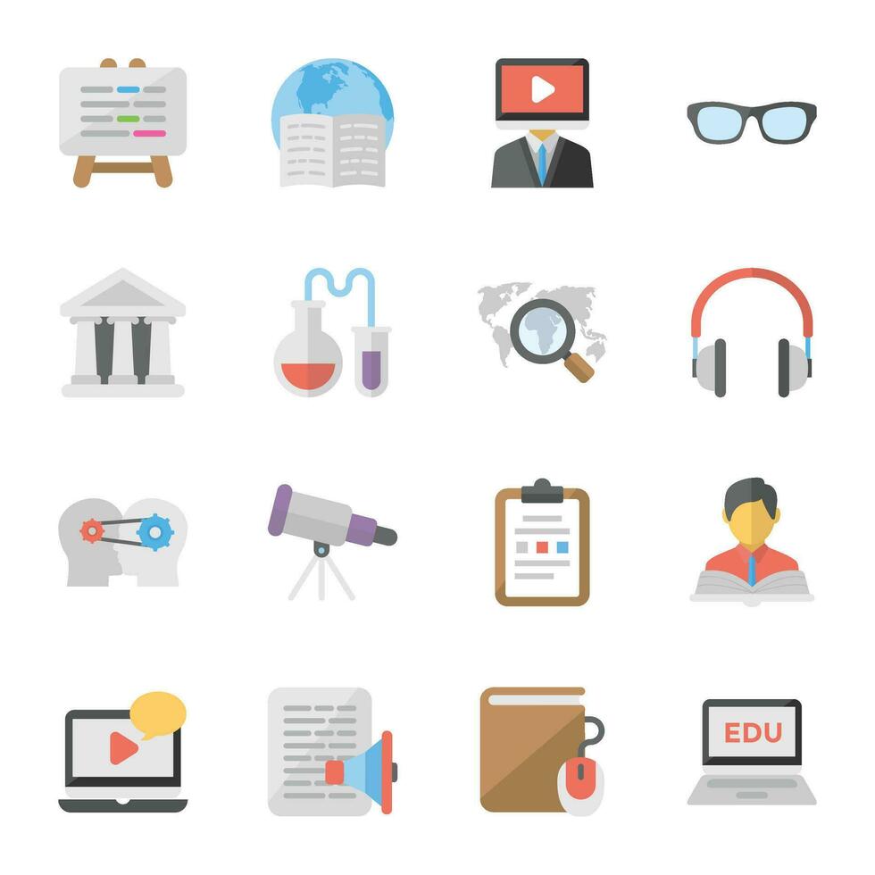 Pack of Online Learning Flat Icons vector