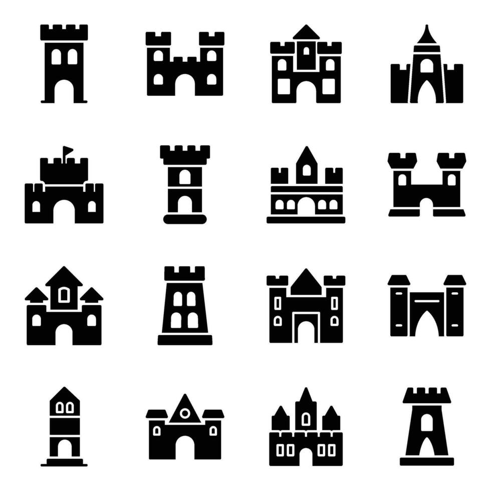 Pack of Medieval Castles Icons vector