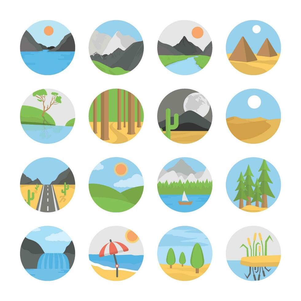 Landscape Flat Vector Icons Set