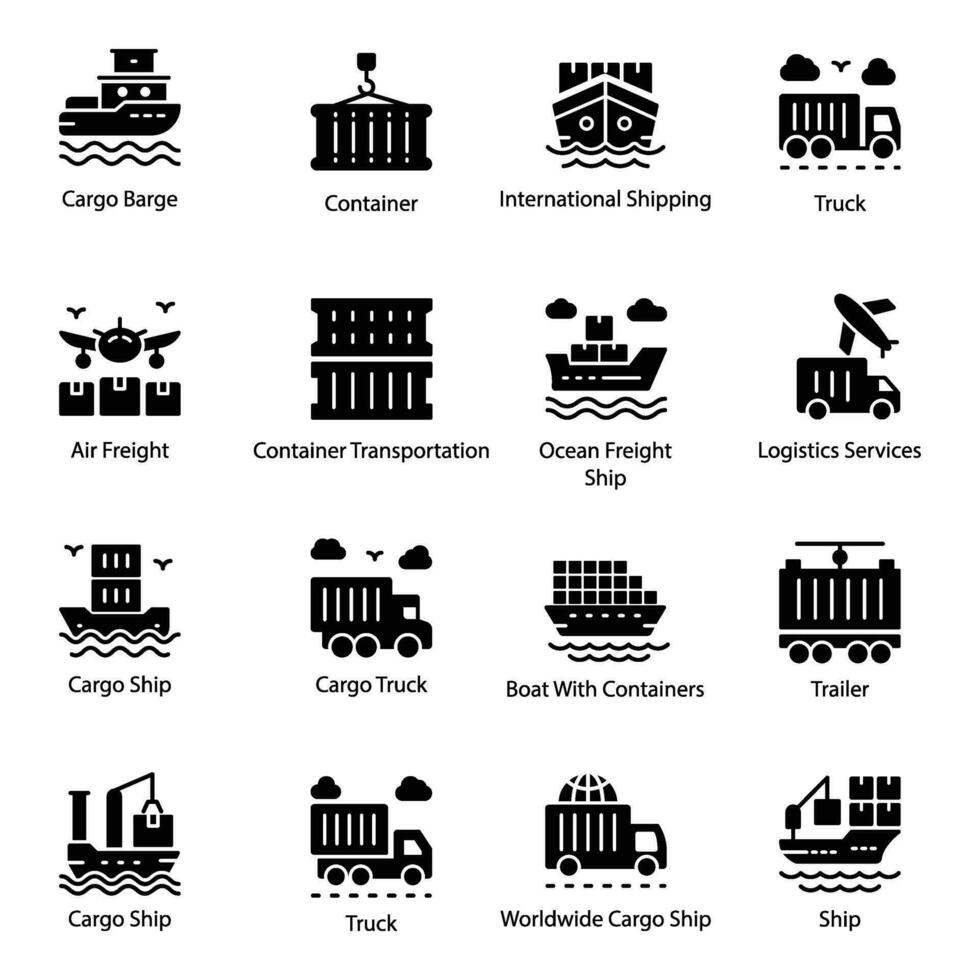 Cargo Container Glyph Vector Icons