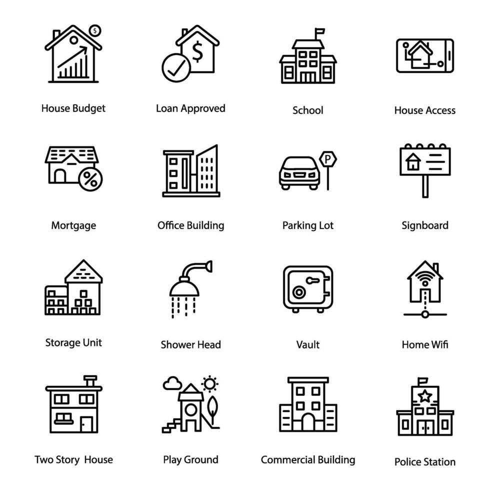 Commercial Property Line Icons Pack vector