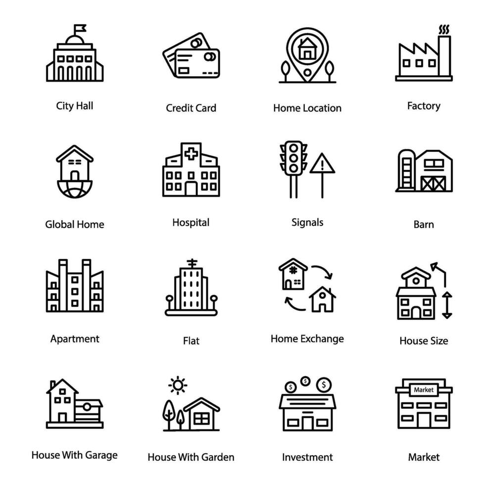 Investment Property Line Icons Set vector