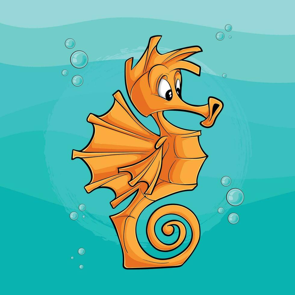 Illustration of a Hand-Drawn Seahorse in Water with a Bubbly Background vector