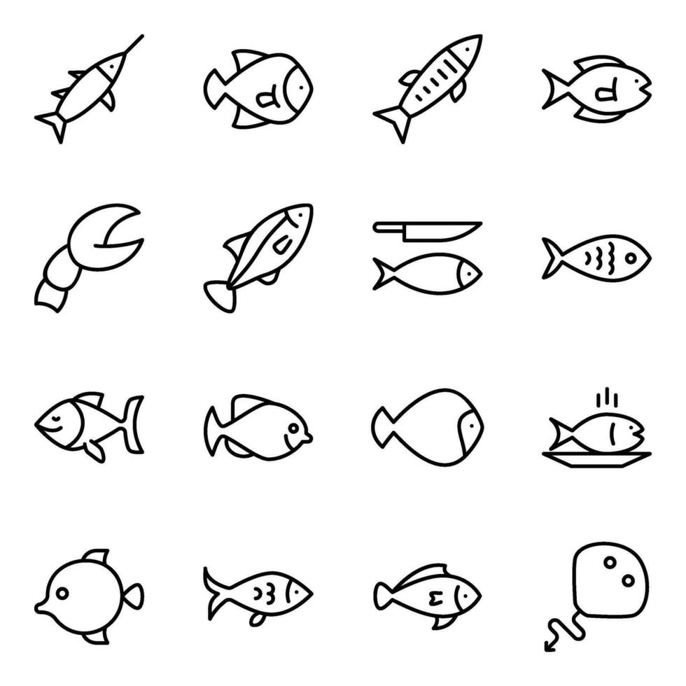 Pack of Aquatic Seafood Icon Vectors