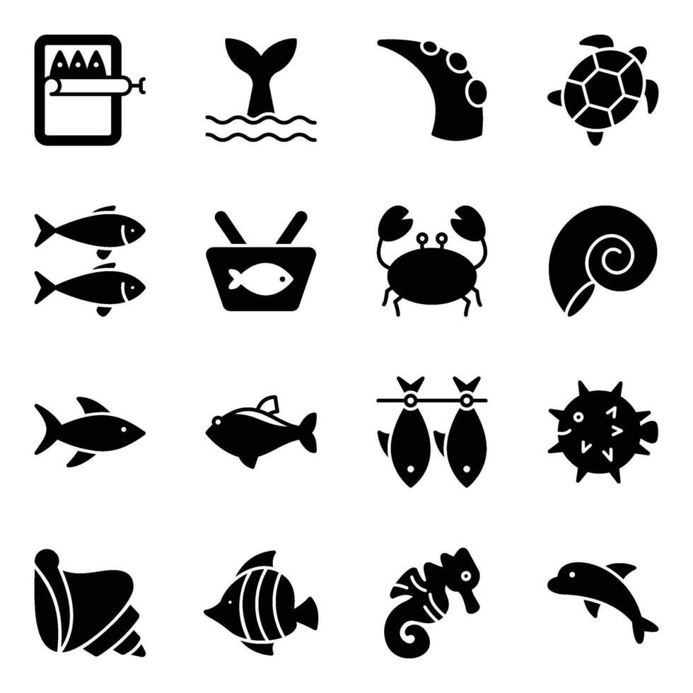 Pack of Freshwater Seafood Icon Vectors