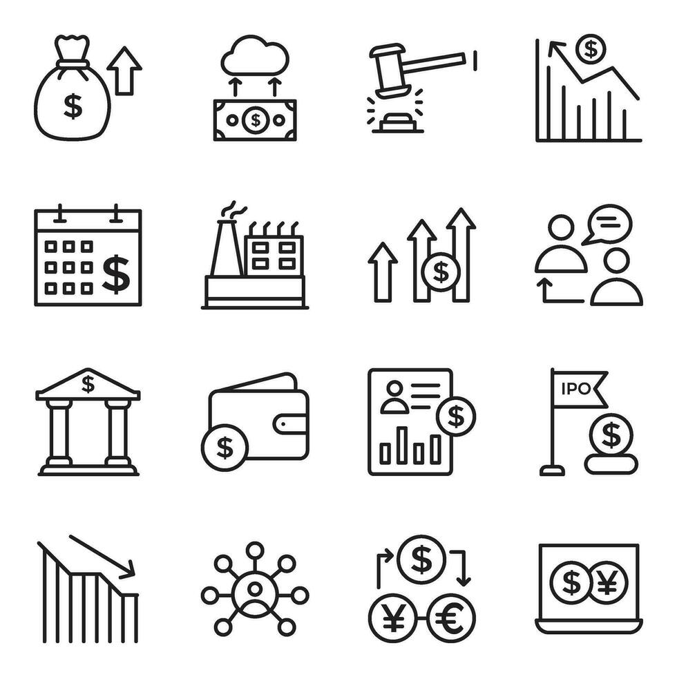 Pack of Stock and Business Line Icons vector