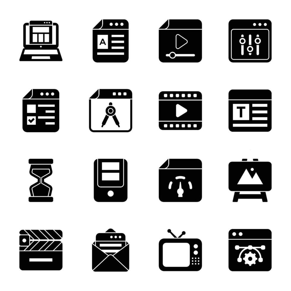 Pack of Web Templates Solid Icons vector