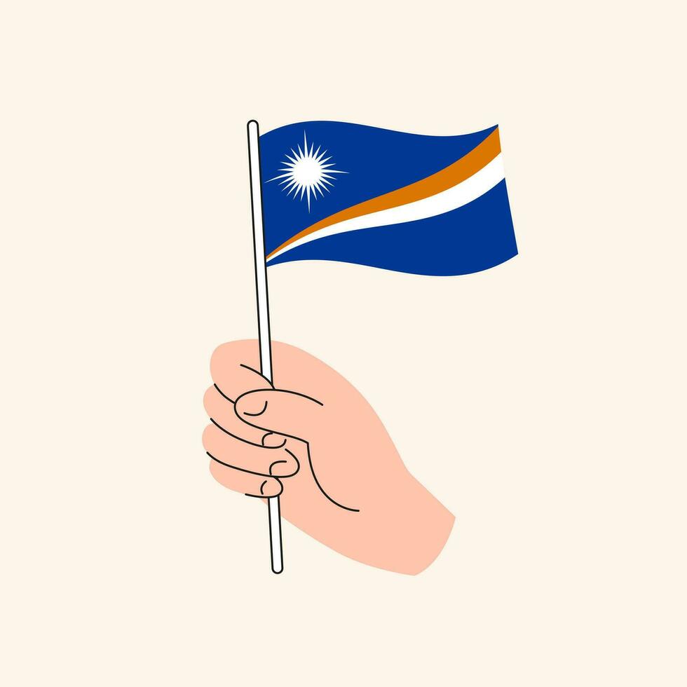 Cartoon Hand Holding Marshallese  Flag, Isolated Vector Design.