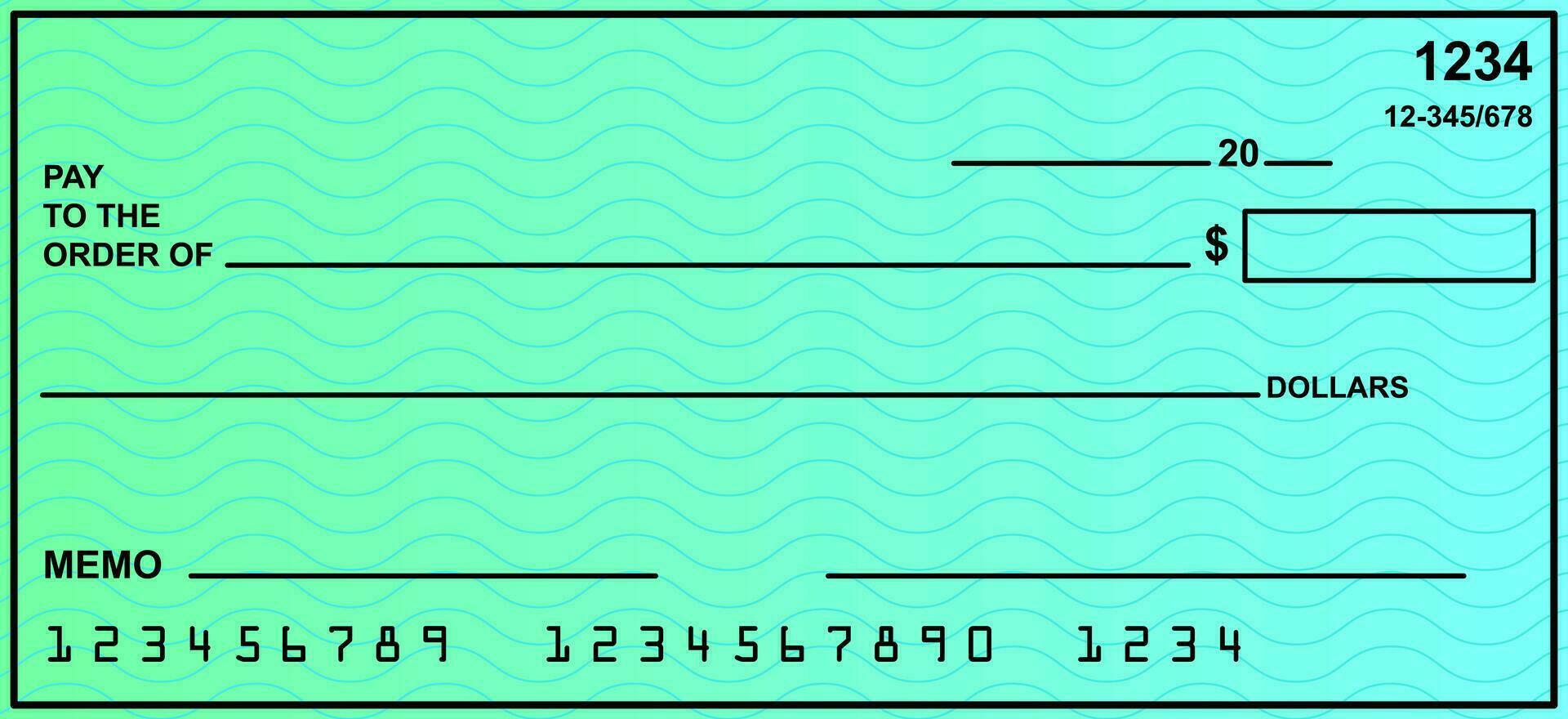 Vector of Blank Bank or Personal Check. Payment, Money, Cash, Currency, Cheque, Banknote