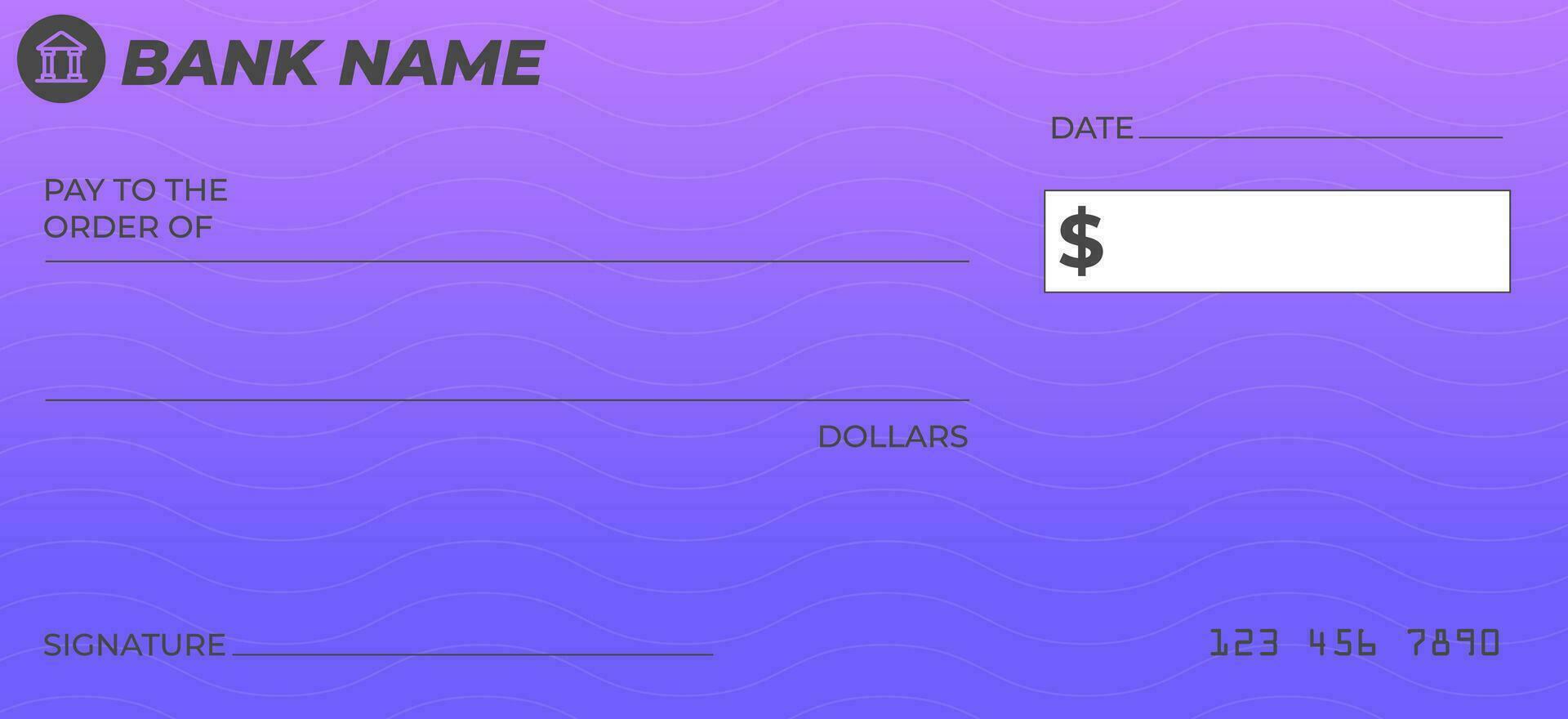 Vector of Blank Bank or Personal Check. Payment, Money, Cash, Currency, Cheque, Banknote