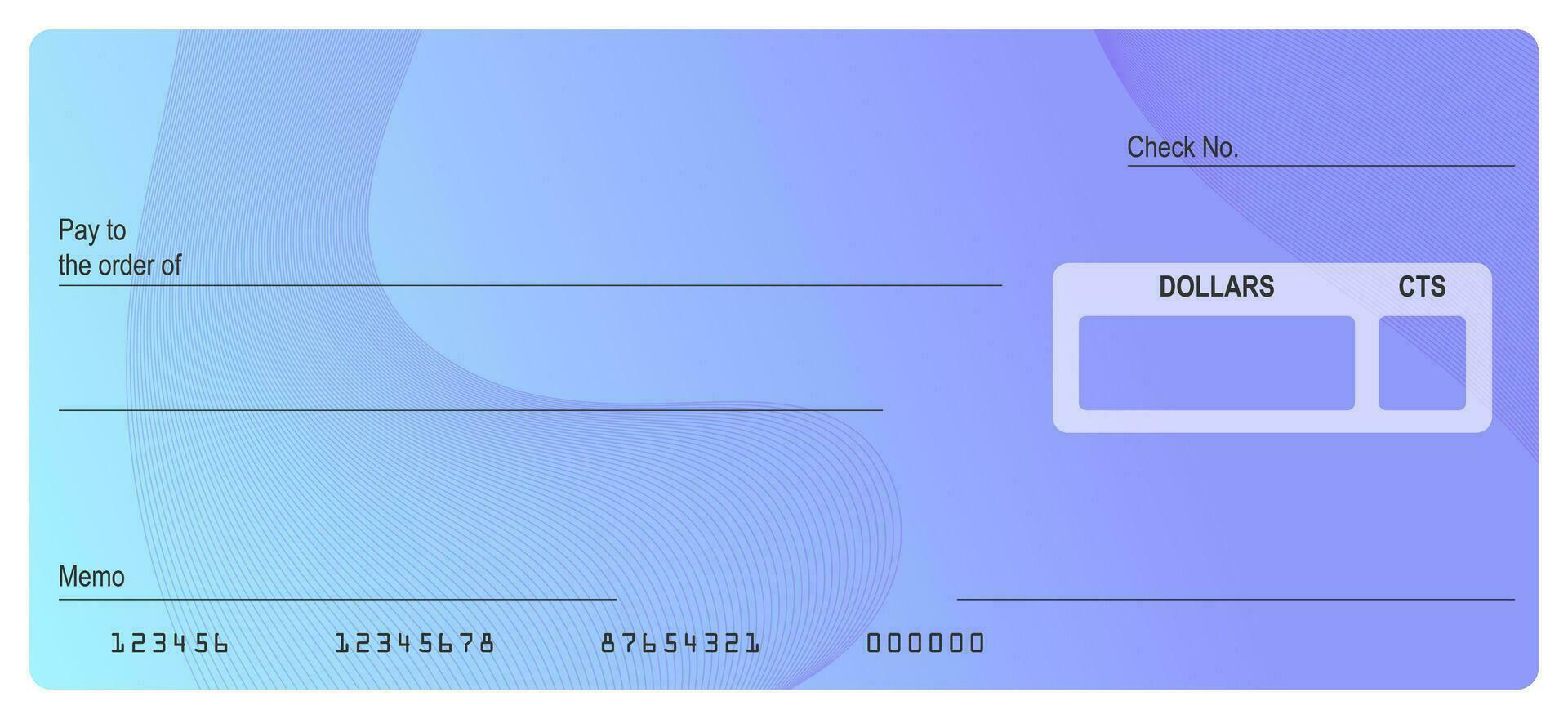 Vector of Blank Bank or Personal Check. Payment, Money, Cash, Currency, Cheque, Banknote