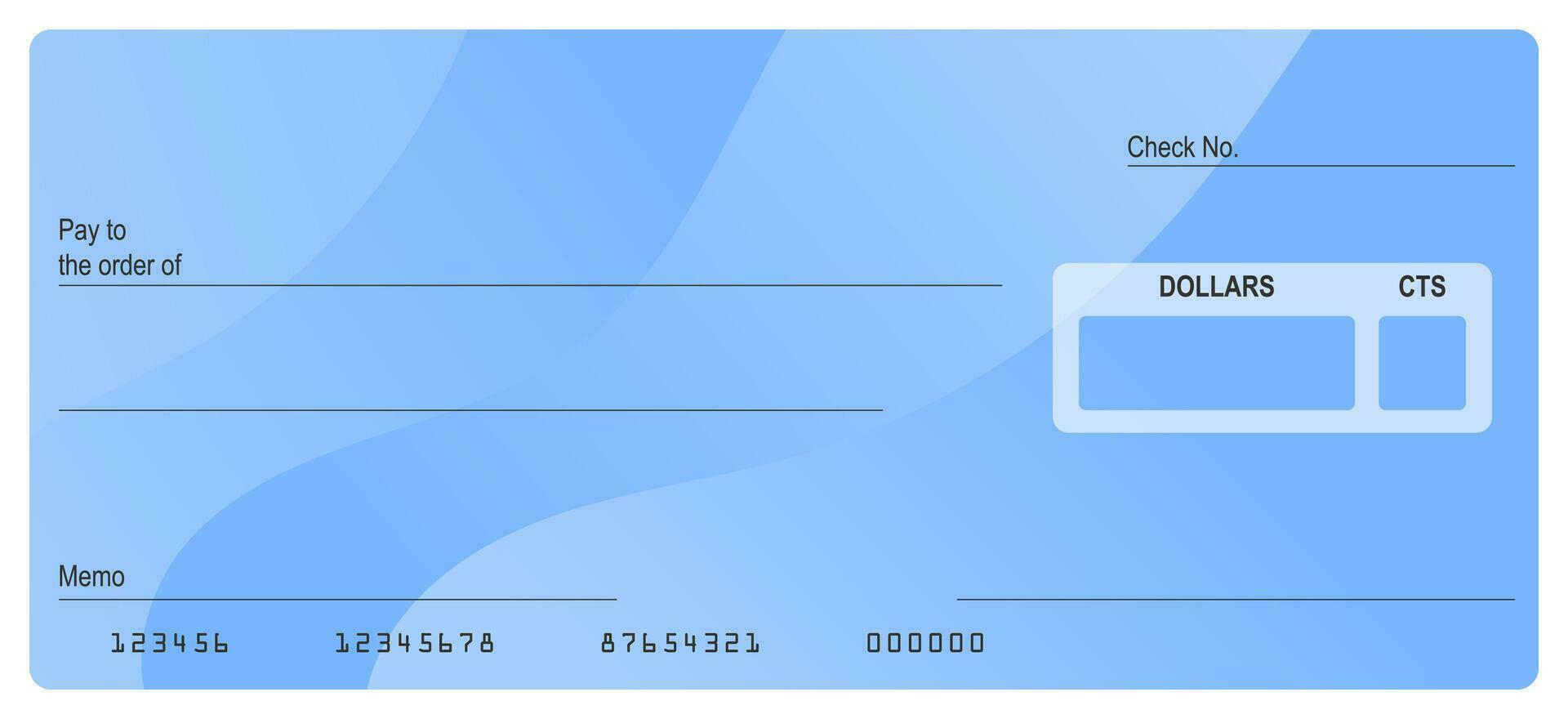 Vector of Blank Bank or Personal Check. Payment, Money, Cash, Currency, Cheque, Banknote