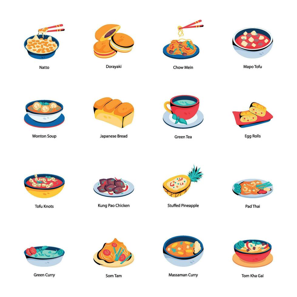 Bundle of Traditional Cuisines Flat Icons vector