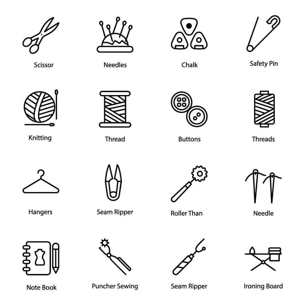 Pack of Sewing Line Icons vector