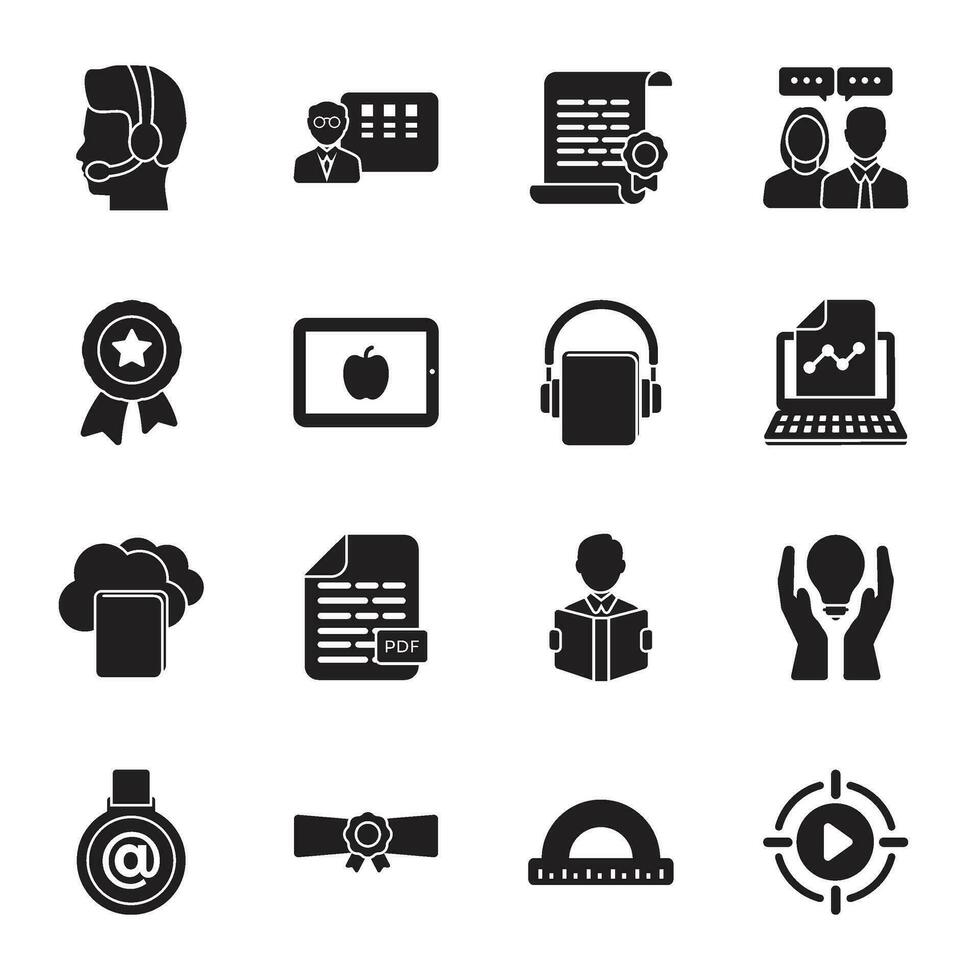 Pack of Online Knowledge Solid Icons vector
