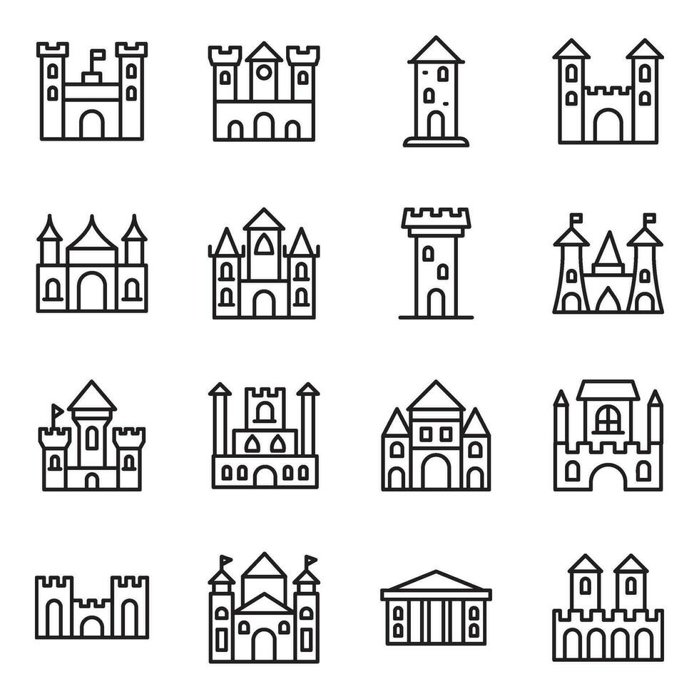 paquete de medieval edificios íconos vector