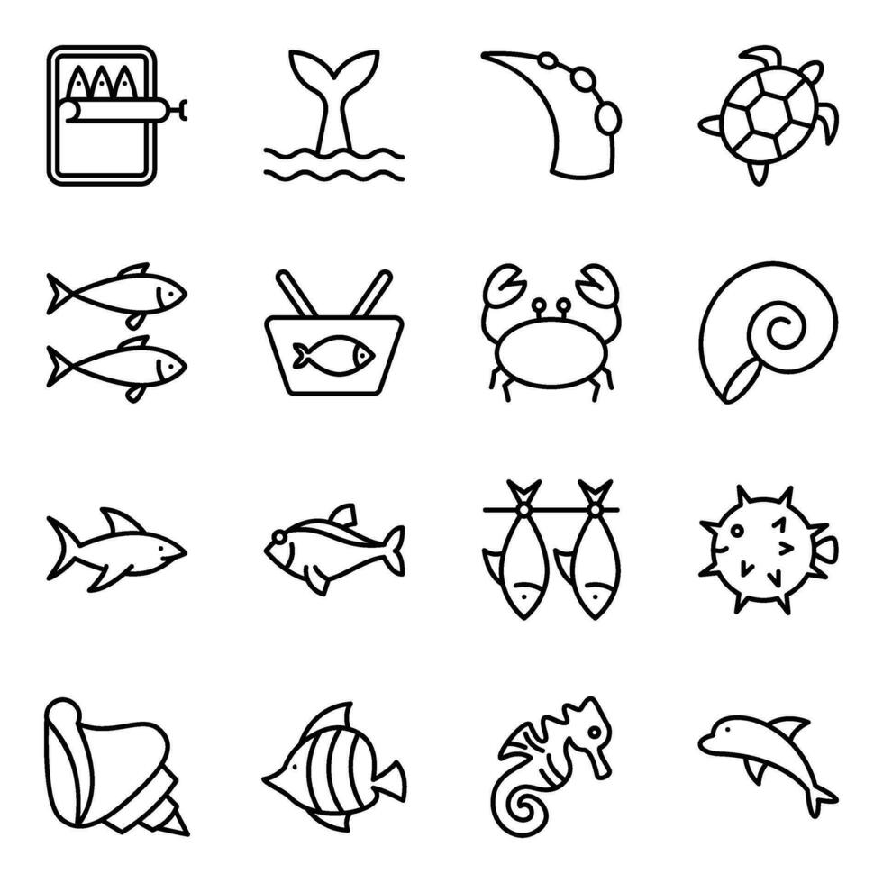 paquete de agua dulce Mariscos icono vectores