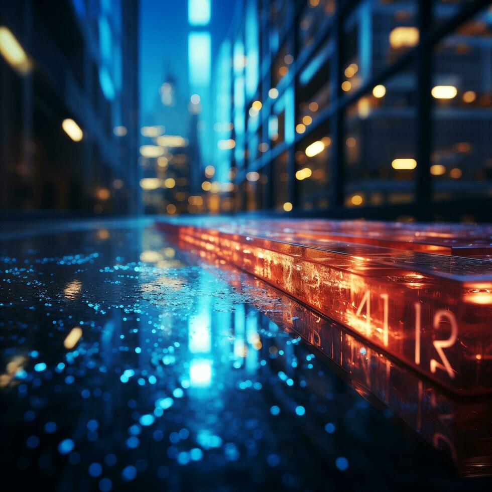 AI generated A red and blue lights on a wet floor photo