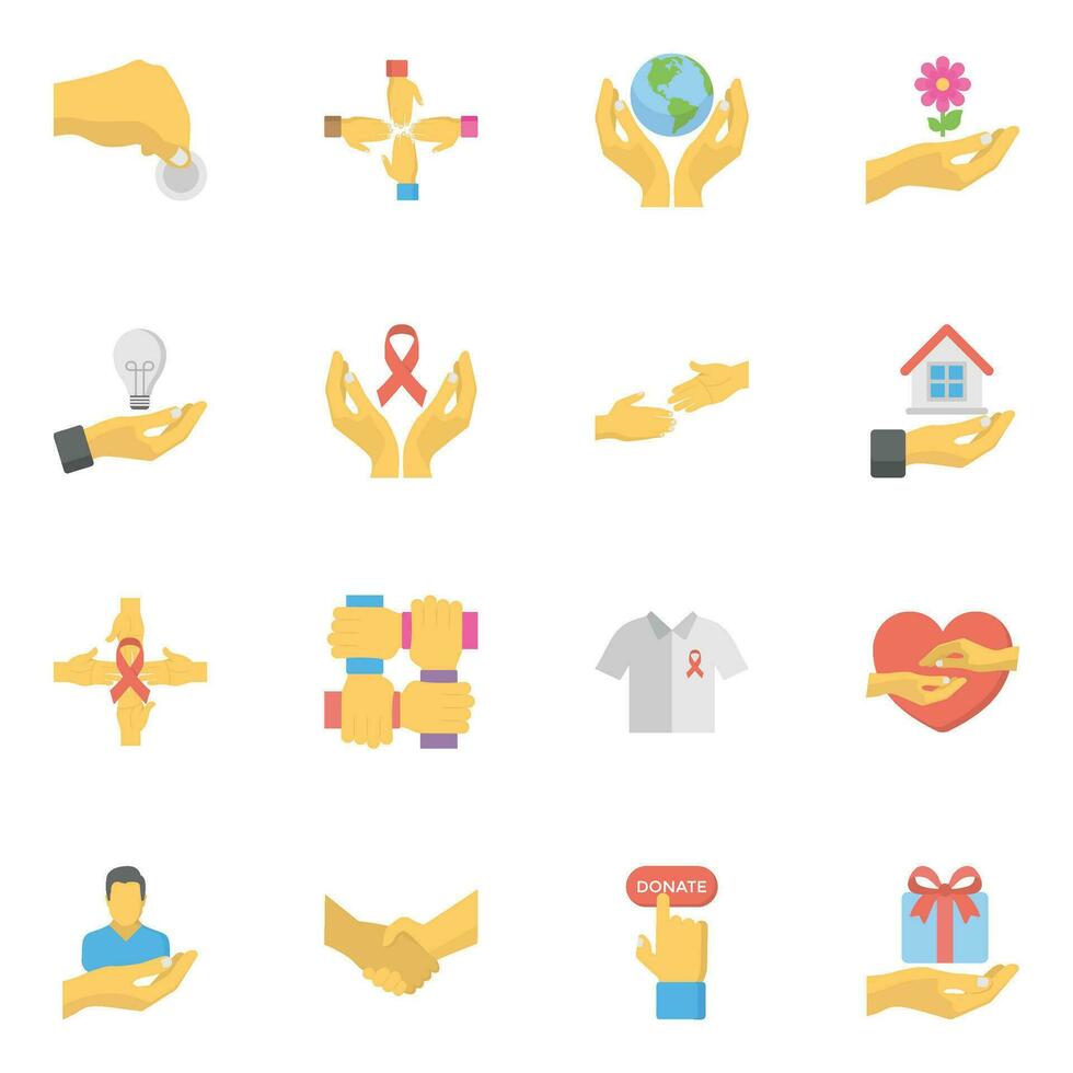 Care and Charity Flat Icons vector