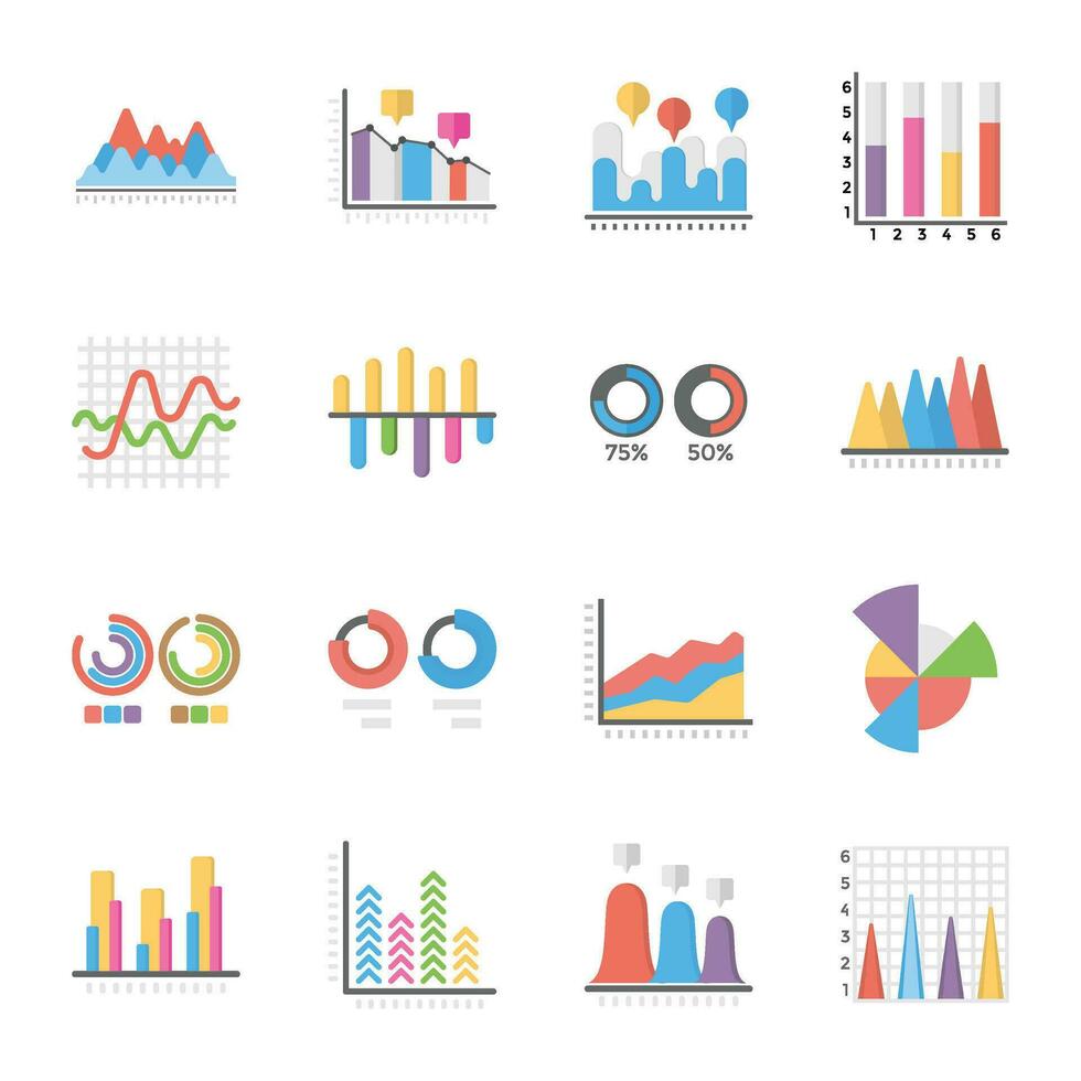 Business Data Graph and Charts Flat Icons vector