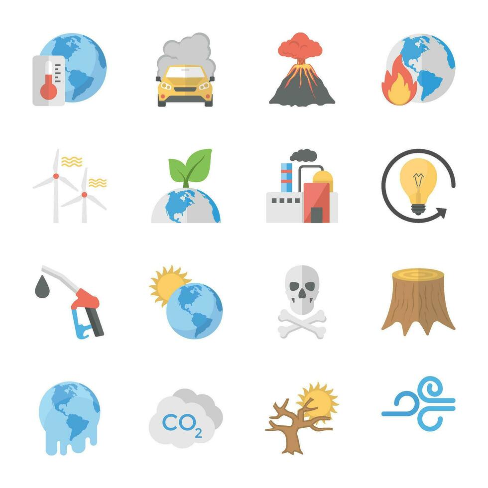 Global Warming Flat Icons Set vector