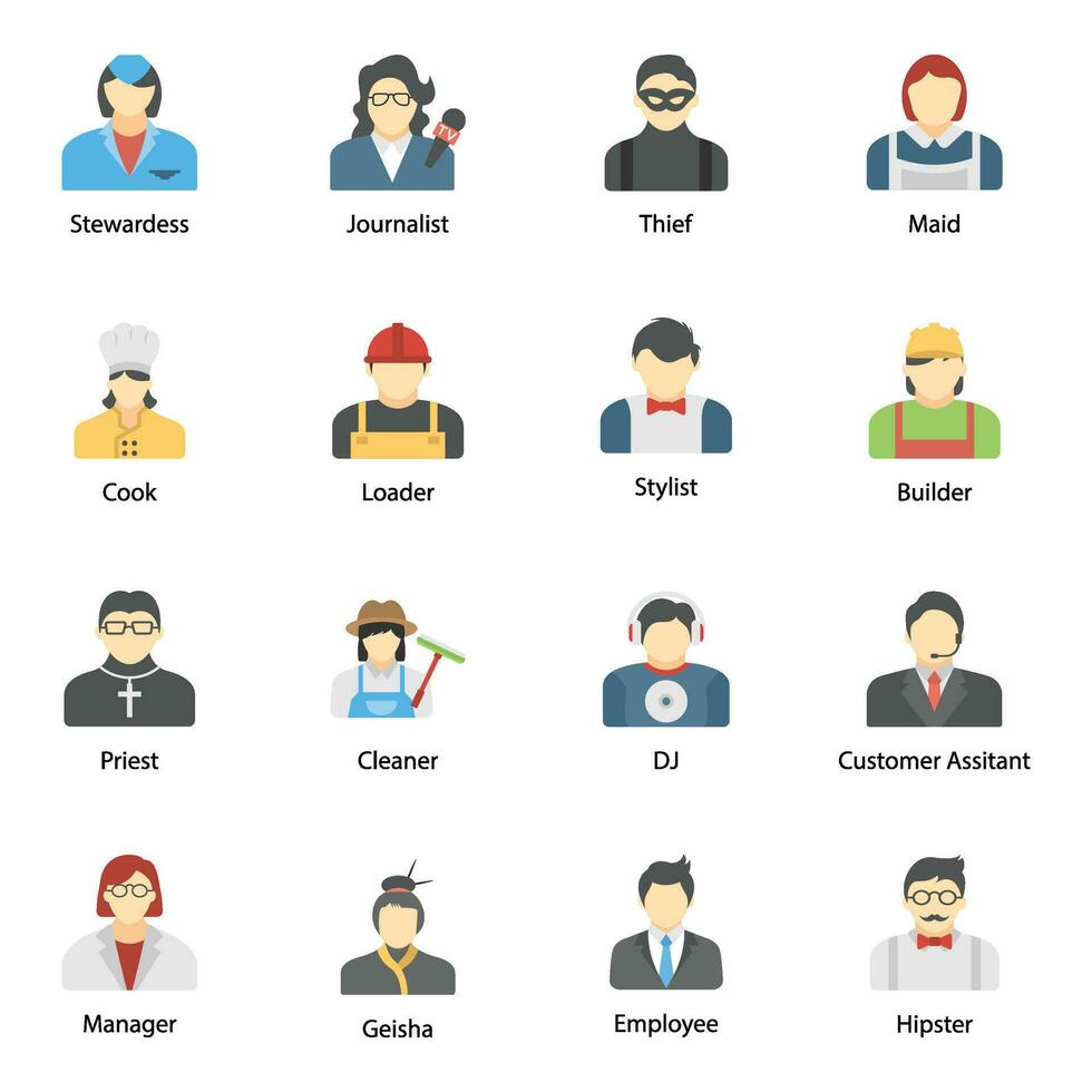 Professional Avatars Flat Vector Icons Set