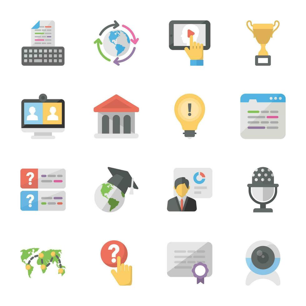 paquete de iconos planos de educación en línea vector