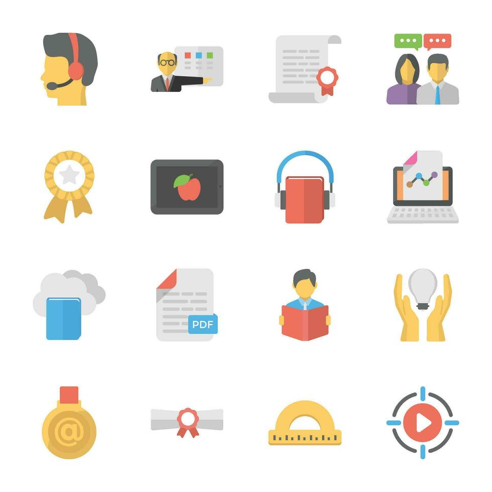 Pack of Online Knowledge Flat Icons vector