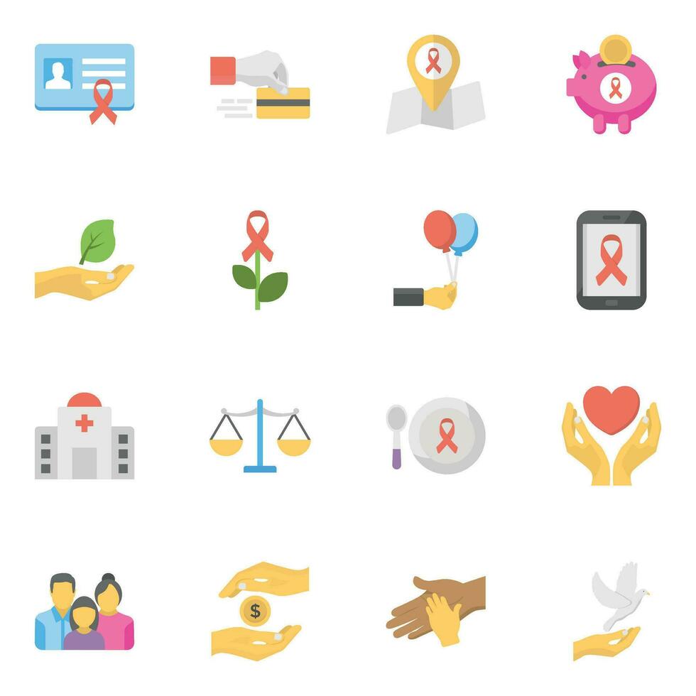 Charity and Care Flat Vector Icons