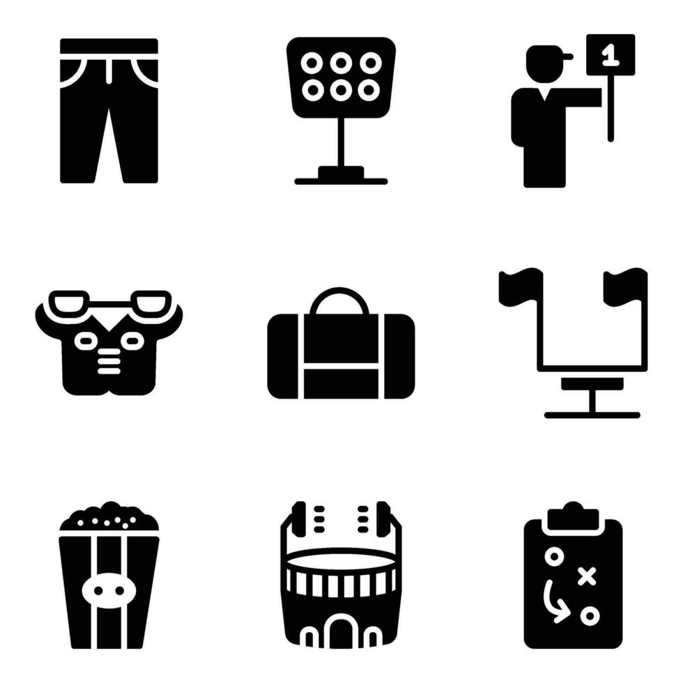 Set Of Rugby Game Solid Icons vector