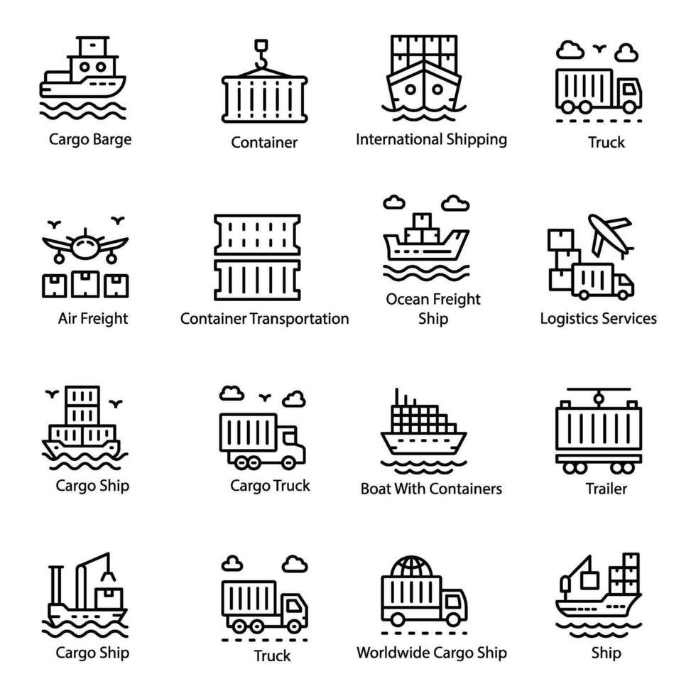 Cargo Container Line Vector Icons