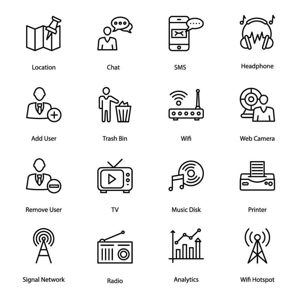 Social Media and Networking Line Icons vector