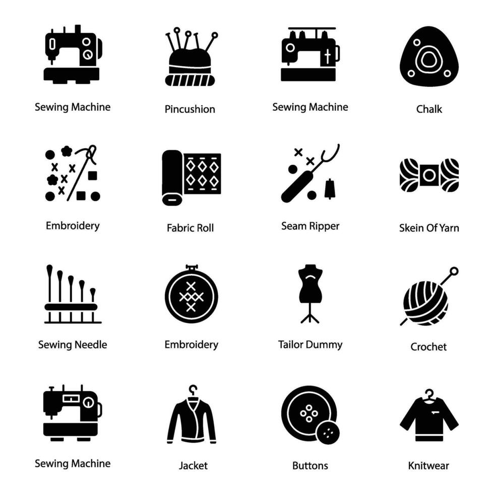 Pack of Stitching Glyph Icons vector