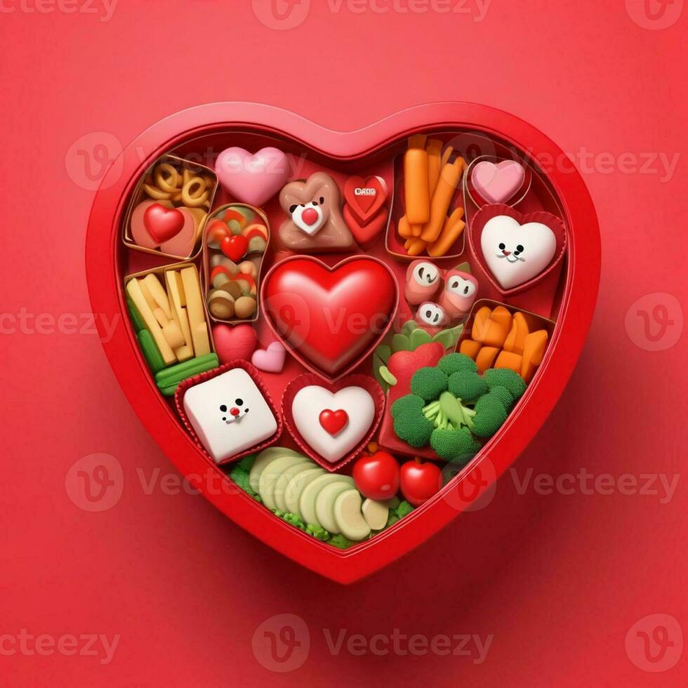 AI generated a 3d heart shaped vegetables on isolated red background. generated with AI photo