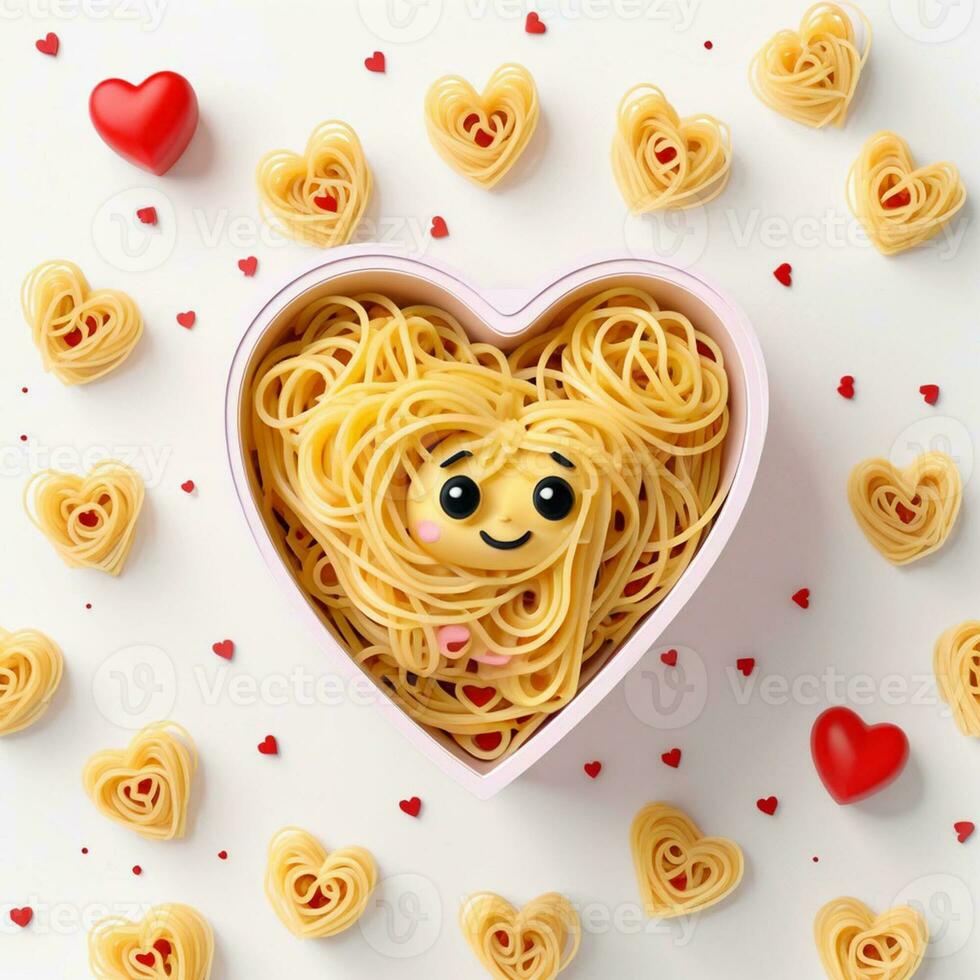 AI generated a 3d heart shaped box with noodles on isolated white background. generated with AI photo