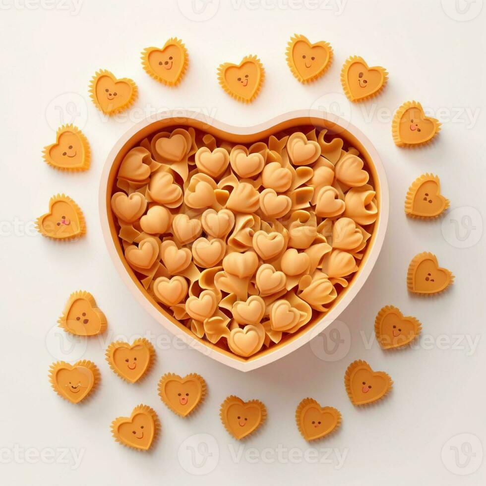 AI generated a 3d heart shaped cookies with pasta n isolated white background. generated with AI photo