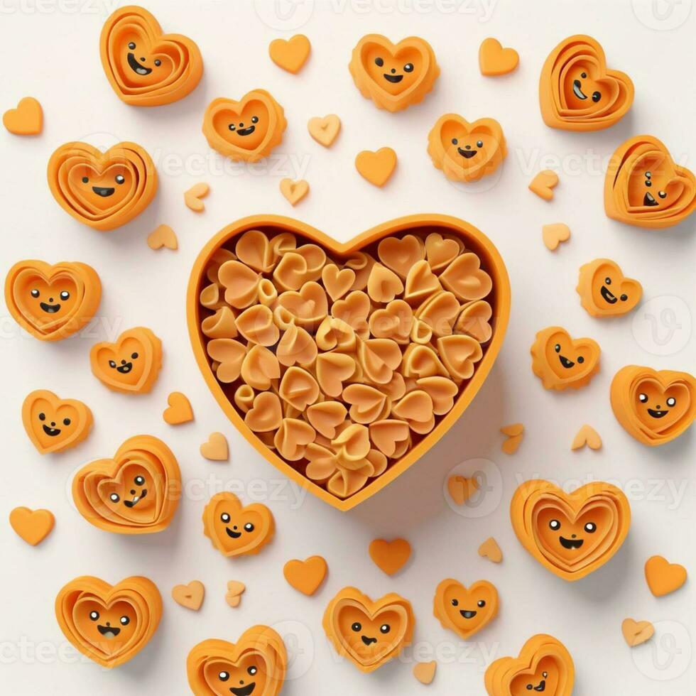 AI generated a 3d heart shaped cookies with pasta n isolated white background. generated with AI photo