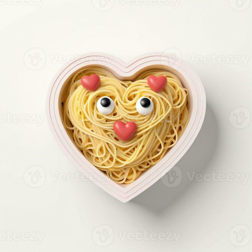 AI generated a 3d heart shaped box with noodles on isolated white background. generated with AI photo